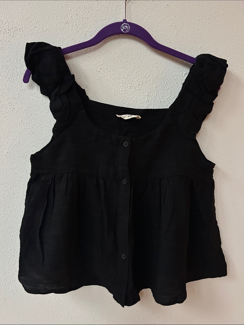 Black Ruffled Strap Button-Front Tank Top